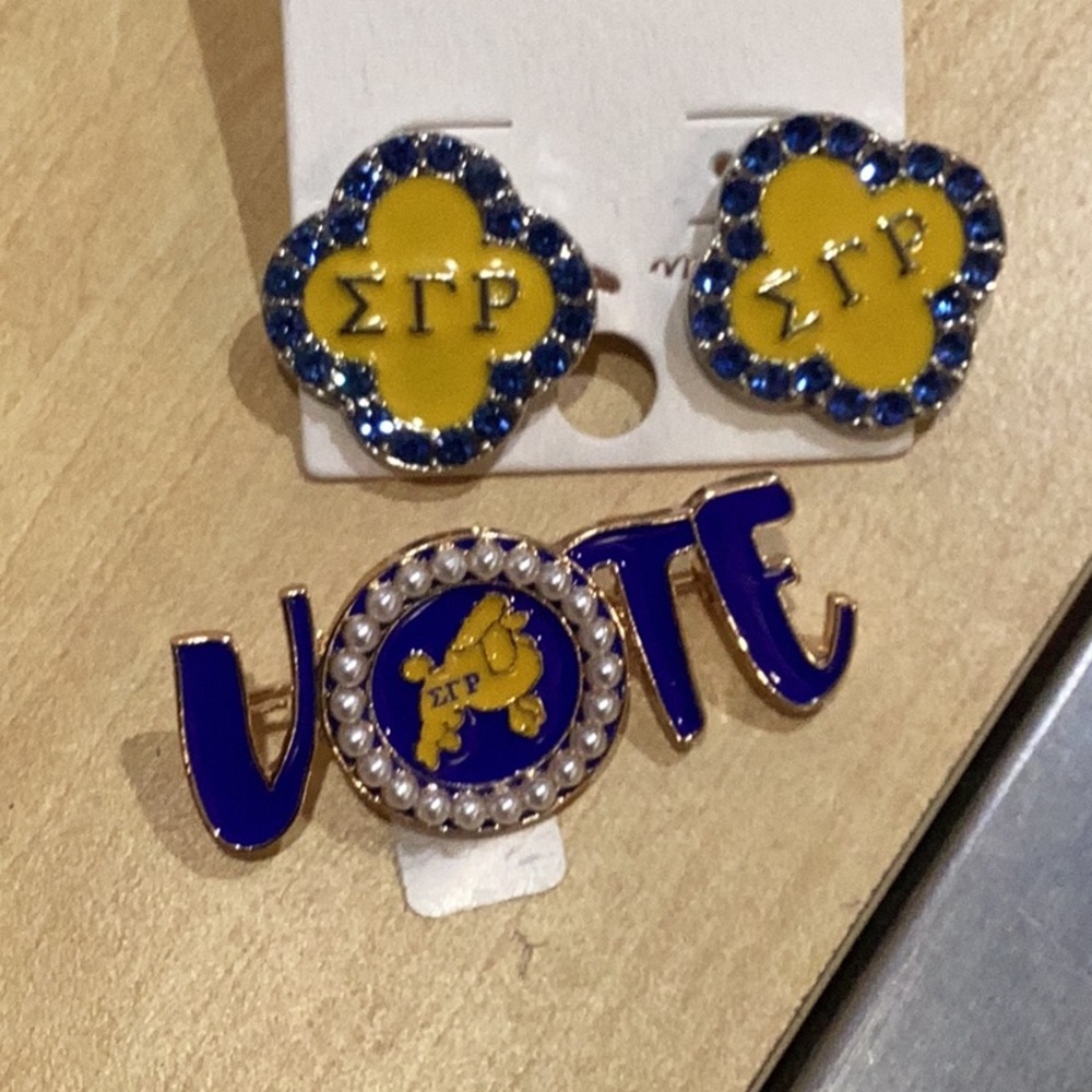 Blue and Yellow Sorority‎ Earrings and Pin Set